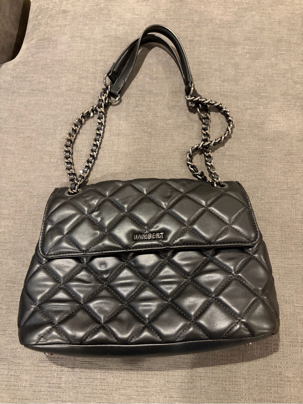 Lambert Quilted Black Shoulder Bag with Chain Strap